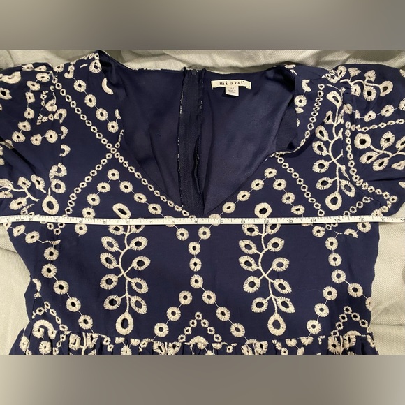 Mi ami Navy and White Embroidered Baby Doll Mini Dress - Picture 8 of 11